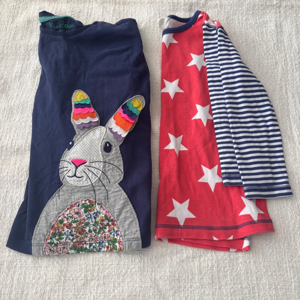Mini Boden Girls Long Sleeve Shirt Bundle Bunny Rainbow Star Stripe Size 7-8Y
